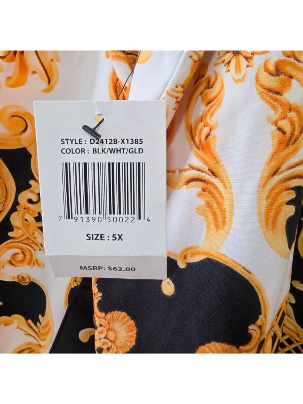 Baroque Gold Filigree Button-Down Dress Shirt Black White Men's 5X NWT - Picture 3 of 7
